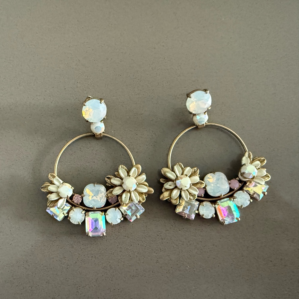 J. Crew Gold and Iridescent Floral Earrings